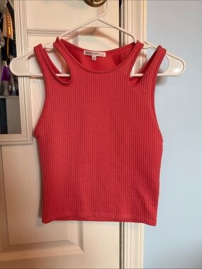 Antistar Ribbed Cropped Tank Top in Coral Pink